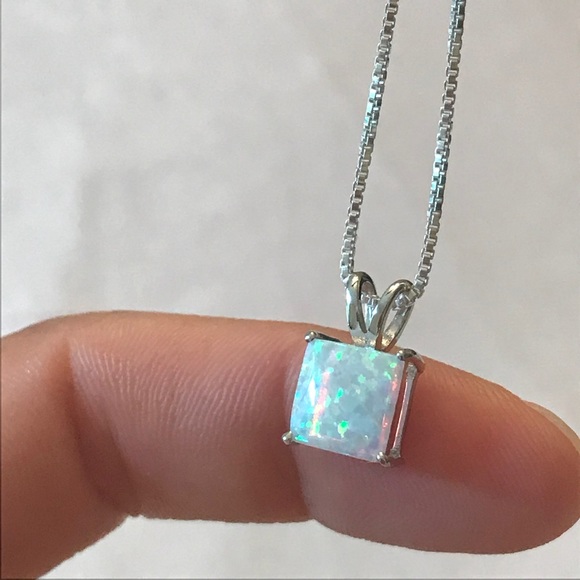 Sterling Silver White Opal Pendant Necklace - Picture 8 of 8